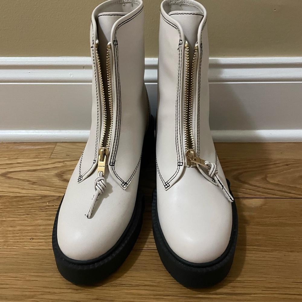Coach White Ankle Boots with Black Soles